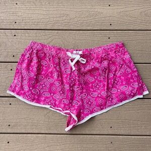 Vintage Y2K L.e.i. Pink Paisley Cotton Pajama Shorts XL w/ Lace Trim Lounge